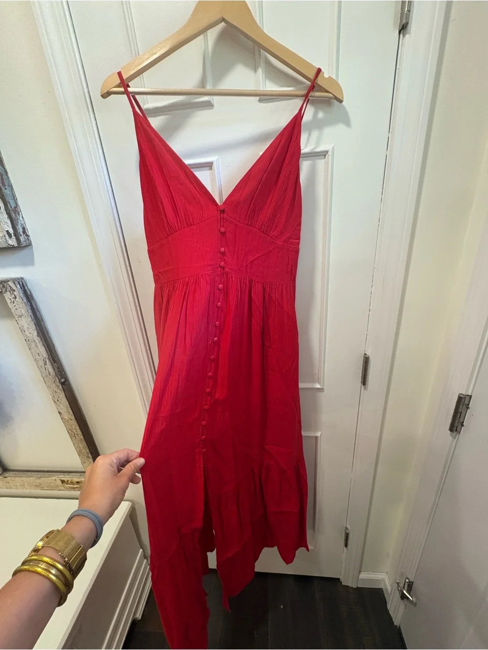 Abercrombie & Fitch Red Button-Front Maxi Dress